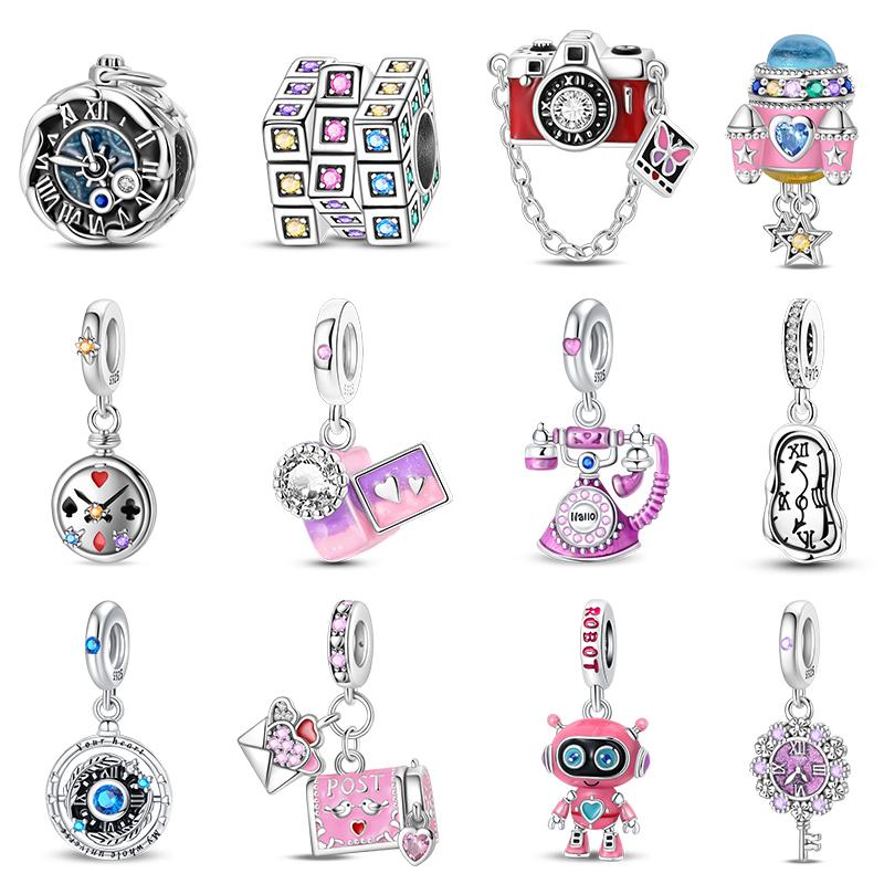 Brand New Copper Metal Time Robot Time Travel Clock Charm Bead Components Bead Components Compatible With 3mm Authentic Original Bracelets Do It