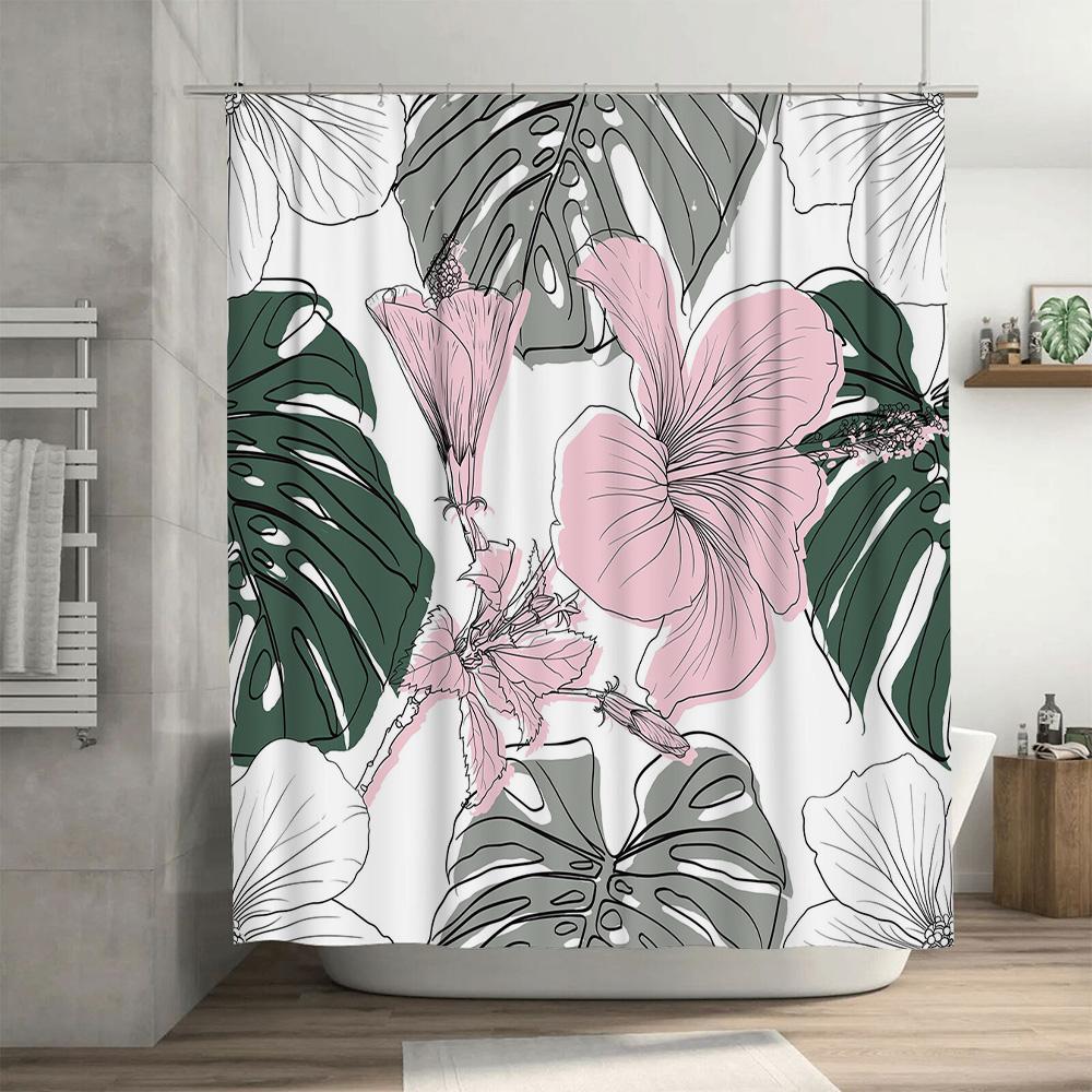 Modern Bathroom Shower Curtain Floral Design Waterproof Bath Decor Custom Size Print Polyester Fabric Decoration for Home Living