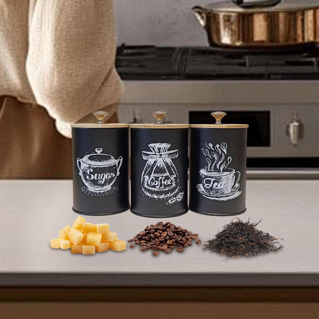 3Pcs Kitchen Canisters Coffee Jars Home Decoration Tool with Lids Multifunctional Tea Sugar Canister