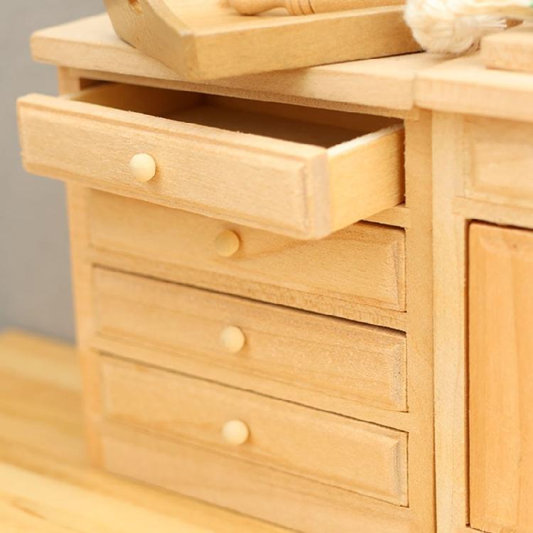 Natural Wood Dollhouses Kitchen Cabinet Miniature Furniture Model Figurine For Realistic Scene Display Arrangement