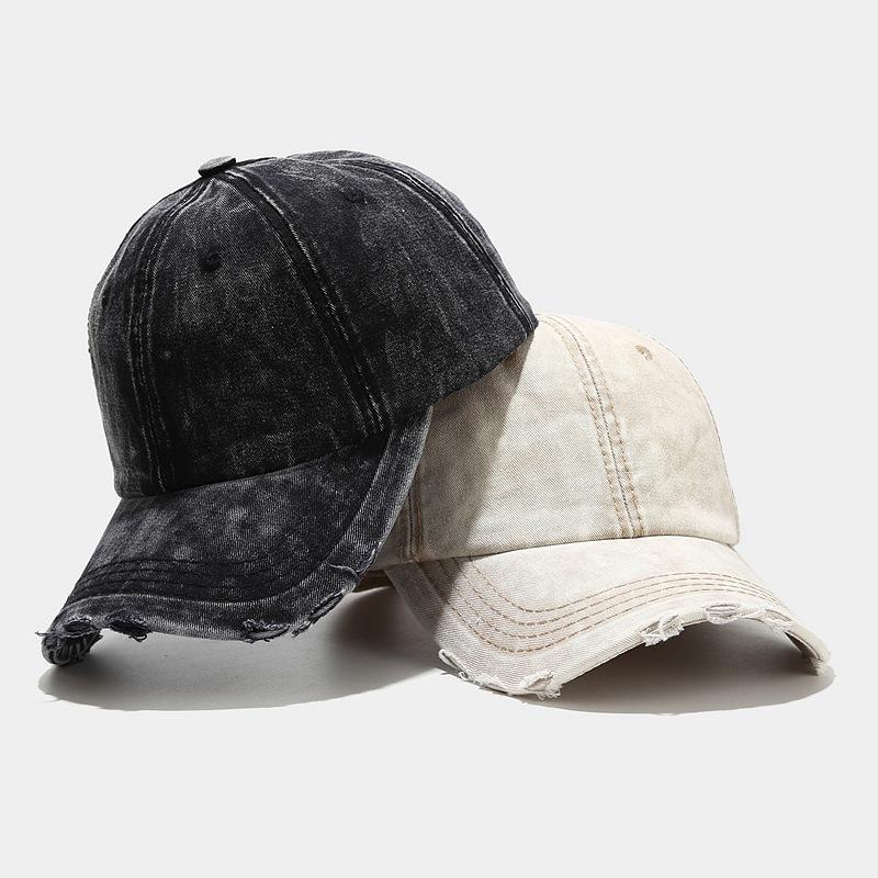 2025 New Distressed Denim Blue Baseball Cap for Women Soft Top Curved Brim Ripped Edge Sun Hat Streetwear