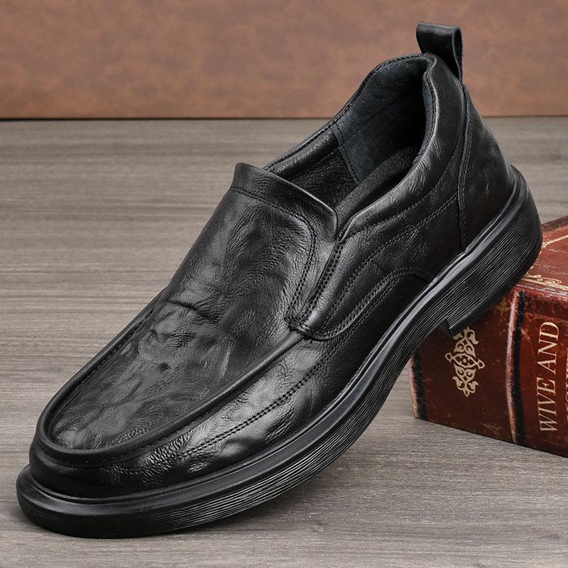 Men's Genuine Leather Casual Slip-On Shoes - Breathable, Soft Sole, Ideal for Spring and Autumn