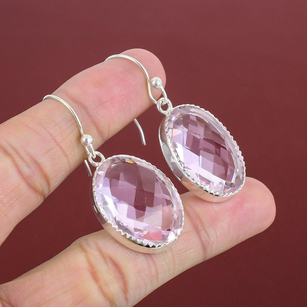Faceted Pink Kunzite Earring Dainty Gemstone Jewelry Unique Earring 925 Sterling Silver Earring Handmade Latest Design Jewelry Gifts For Her