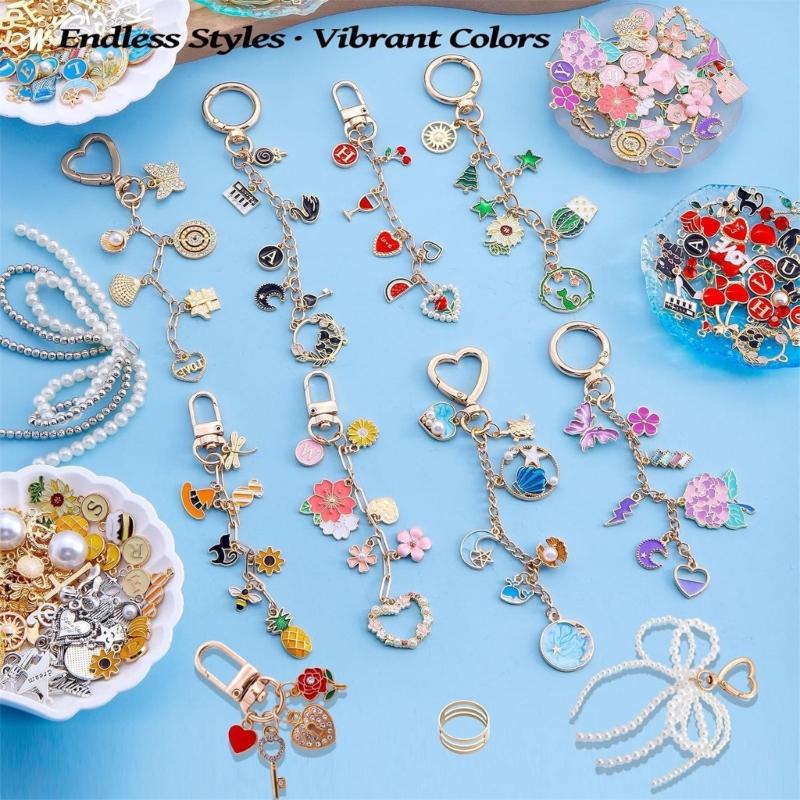Keychain Craft Set with Alloy Charm Keyring Making Materials Alloy Texture for Jewelry Making and Other Accessories