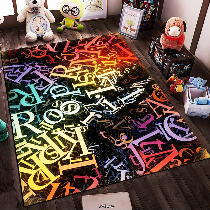Colorful Artistic Alphabet Print Carpet for Living Room Decor Suitable for use as an anti-slip for living room bedroom sofas
