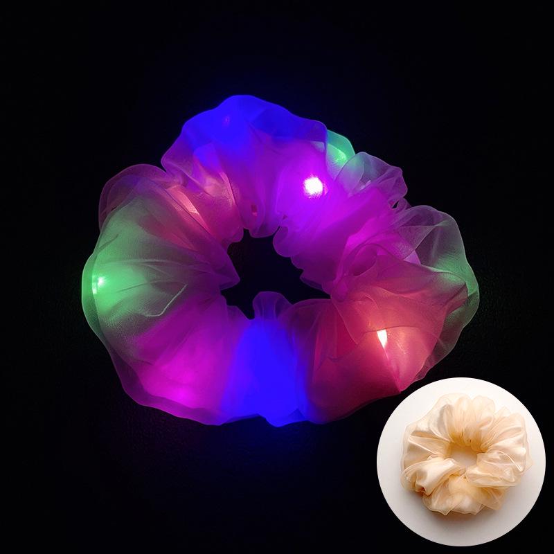LED Işıklı Parlak Saten Noel Saç Tokası - Amerikan ve Avrupa Stilleri için Kalın Bağırsak Scrunchie Saç Aksesuarı