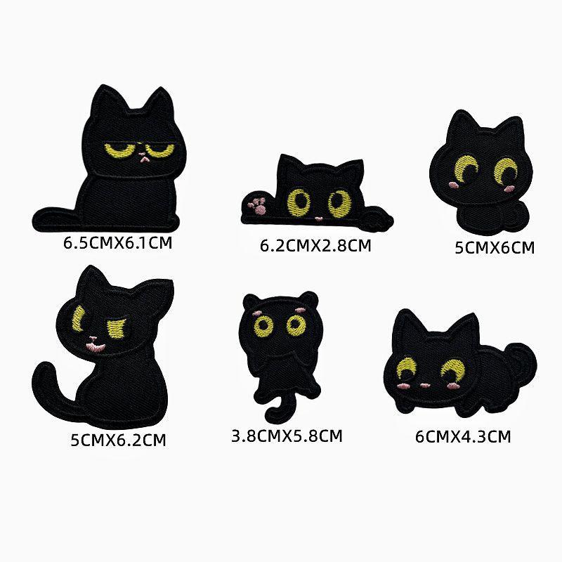 

Мультяшный черный кот самоклеящаяся вышивка модная тканевая нашивка нашивка для одежды пуховик брюки толстовка рваная нашивка для ремонта 1pcs