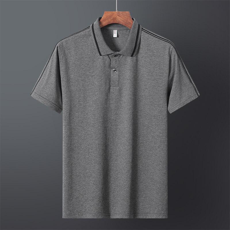 Pánské bavlněné pruhované tričko s krátkým rukávem volného střihu pro volný čas ve velkých velikostech s rozparkem, tenké pánské polo tričko 45 -110kg