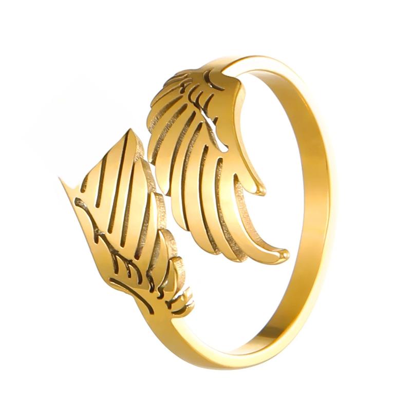 Stainless Steel Angel Wing Ring Opening Adjustable Feather Jewelry Suitable For Men Women Couples Anniversary Gifts