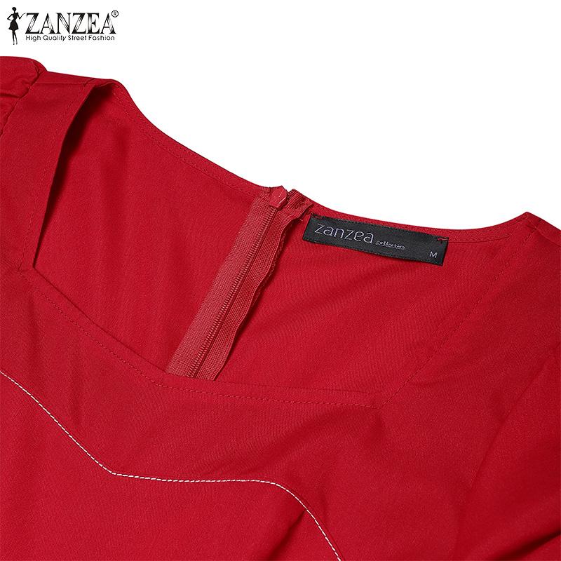 ZANZEA Women Casual Square Neck Summer Short Sleeve Dress