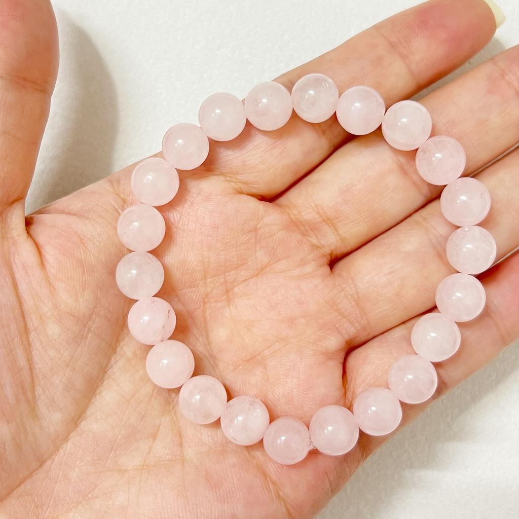 Pink Crystal Bracelet for Women 8mm Round Beads Beaded Bracelets 10mm Semi-Precious Gemstone Bangle Jewelry Gifts