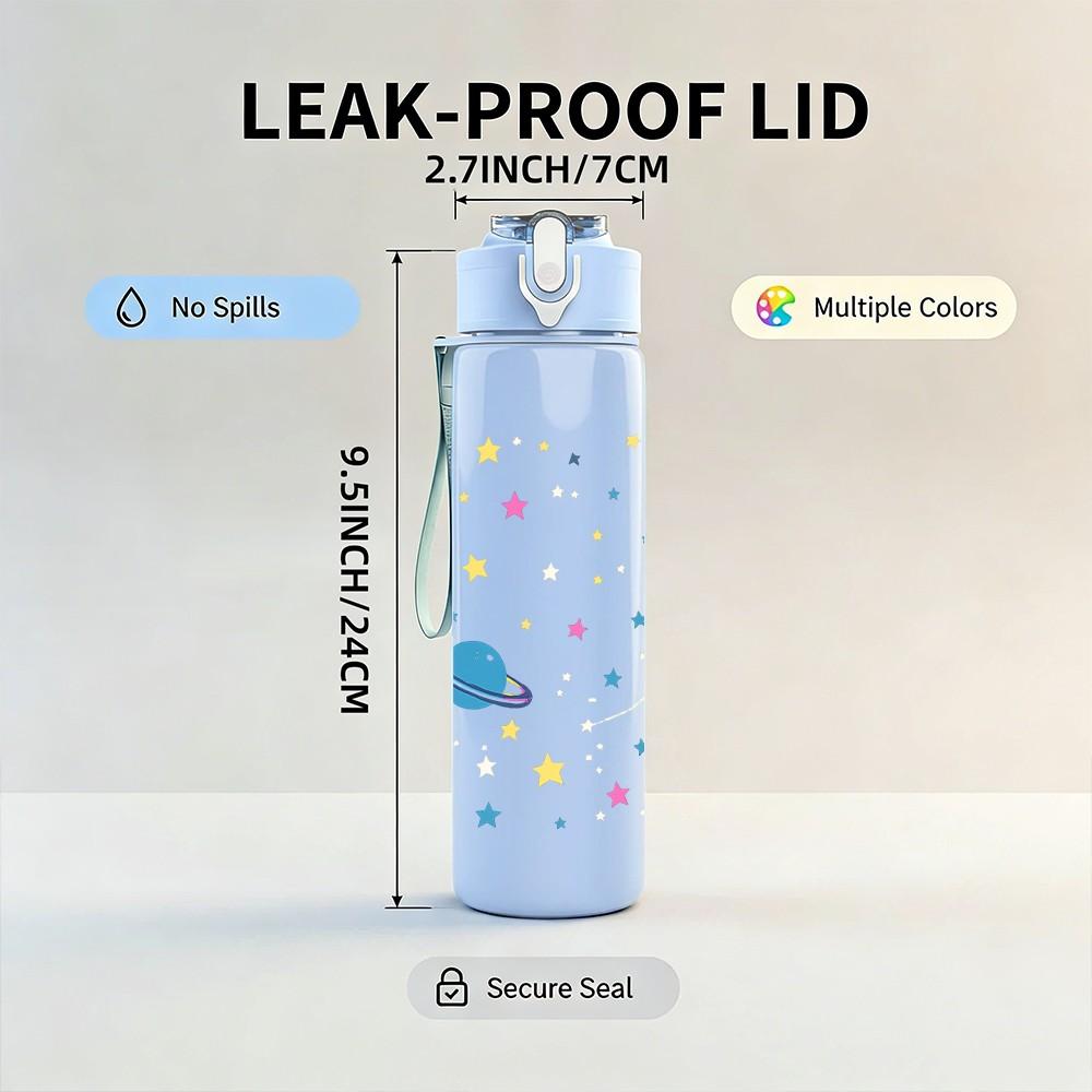 1PC Planet Star Space Pattern 750ml Color Plastic Sports Water Bottle Leakproof Flip Straw Lid Suitable for Sports Office Home Use