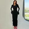 European and American Women clothes 2024 Autumn New Product Fashion Slim fit Lace-up Lace Long sleeve dress Foreign Trade Women