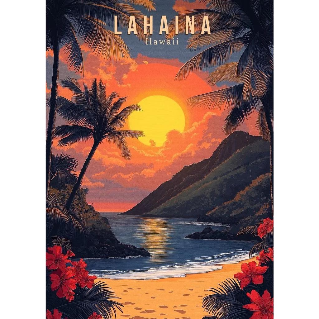 Hawaii Travel Posters Oahu Waikiki Sunset Vintage Tropical Prints Beach Ocean Canvas Painting Wall Art Pictures Home Room Decor