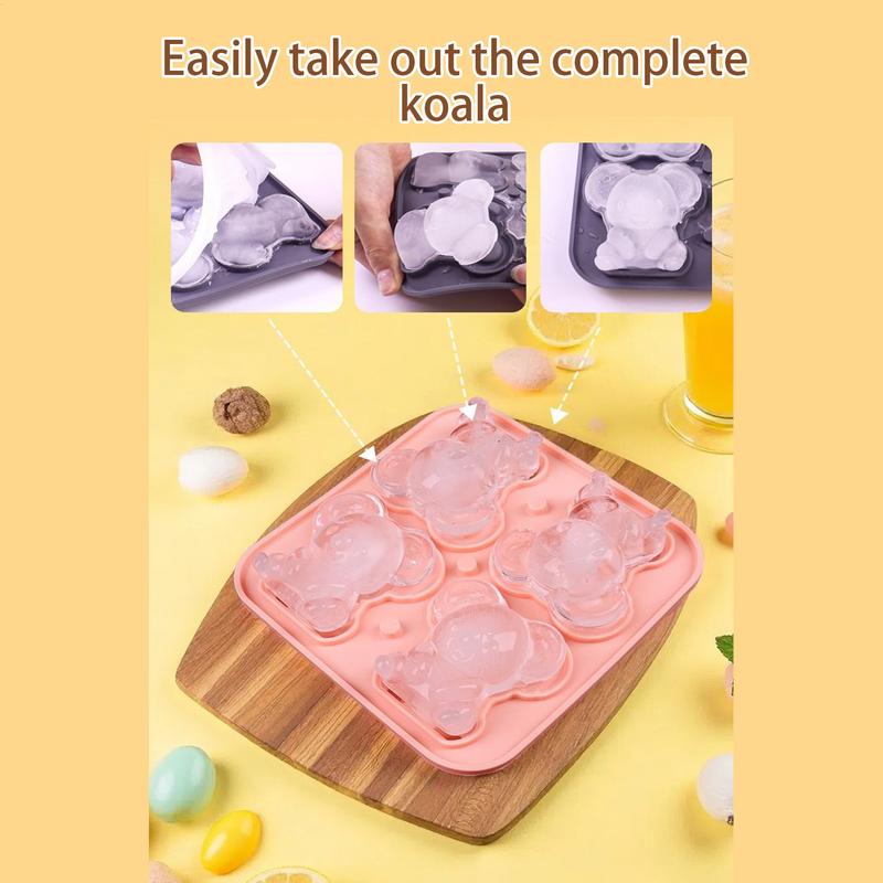 Silicone Ice Trays 4-Grid Bear-Shaped Silicone Trays For Ice Round Molds Household Maker Easy To Demould For Bars Food Freezer