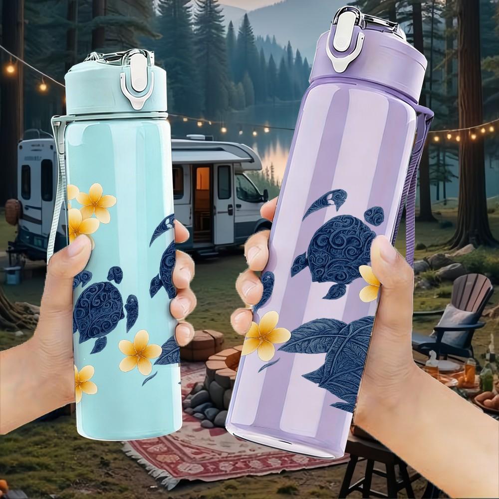 1PC Yellow Daisy Blue Whale Layout 750ml Color Plastic Sports Water Bottle Leakproof Flip Straw Lid For Sports Office Home Use