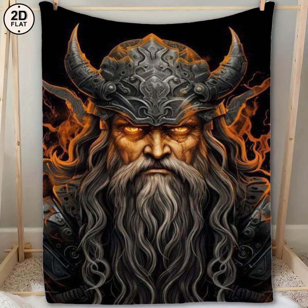 1pc Viking Warrior Throw Blanket - Dark To Orange-Ombre Flannel - Ultra-Soft All-Season Couch, Bed, Travel, Camping - Norse Deco