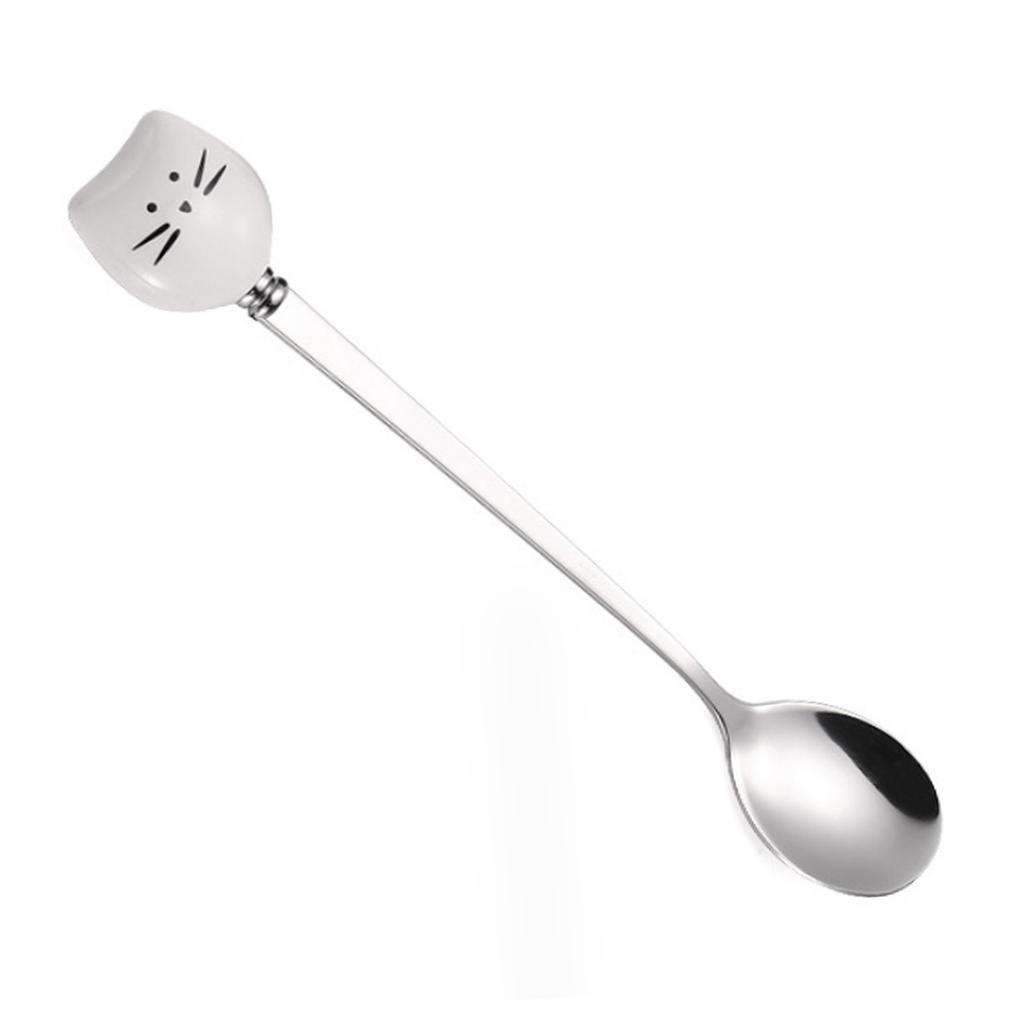 Cute Cat Spoon Stainless Steel Long Handle Spoon for Tea Coffee Ice Cream Dessert