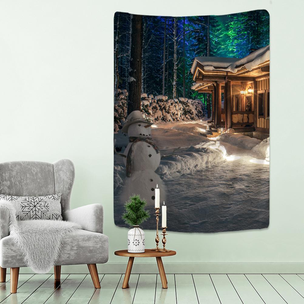 Christmas Snow Scene Tapestry Wall Hanging Art Cartoon Illustration Bohemian Style Bed Curtain Dormitory Home Decor