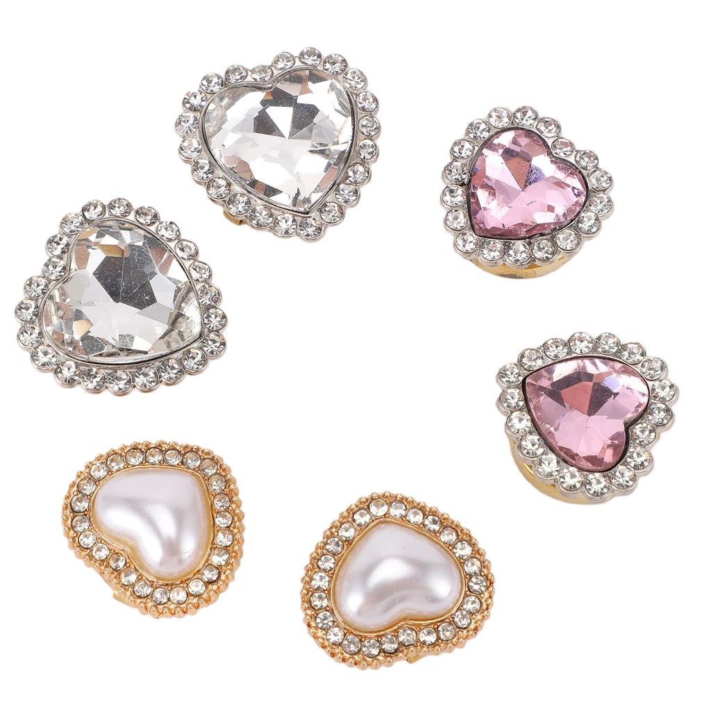 6Pcs Heart Rhinestone Button Covers Crystal Detachable Button Clips Decorative Clips Cufflink for Clothing