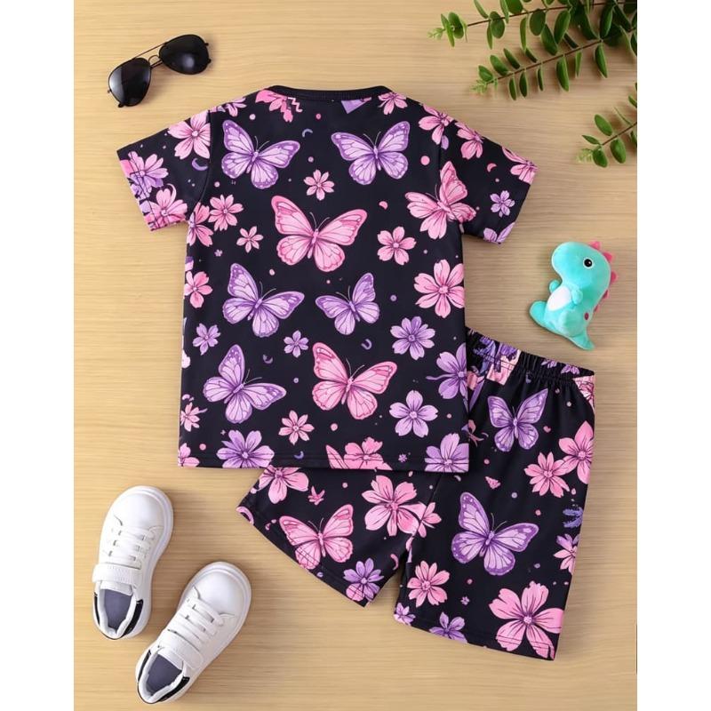 2-piece set of children s 3D printed summer full-print short-sleeved T-shirt shorts set, loose and comfortable 100