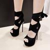 Black High Heels For Women 2025 Fashion Ankle Cross Strap Platform Pumps Sexy Peep Toe Party Dress Shoes Stiletto Sandals