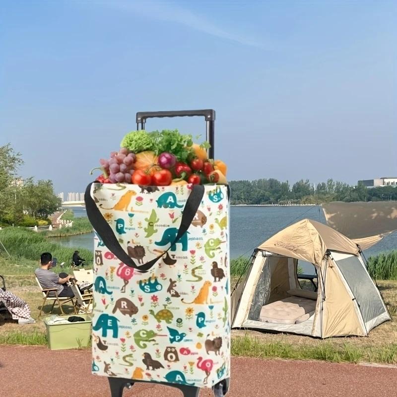 Insulated Folding Shopping Cart, Double Layer Oxford Cloth Grocery Trolley, Large Capacity for Hot/Cold Food Delivery