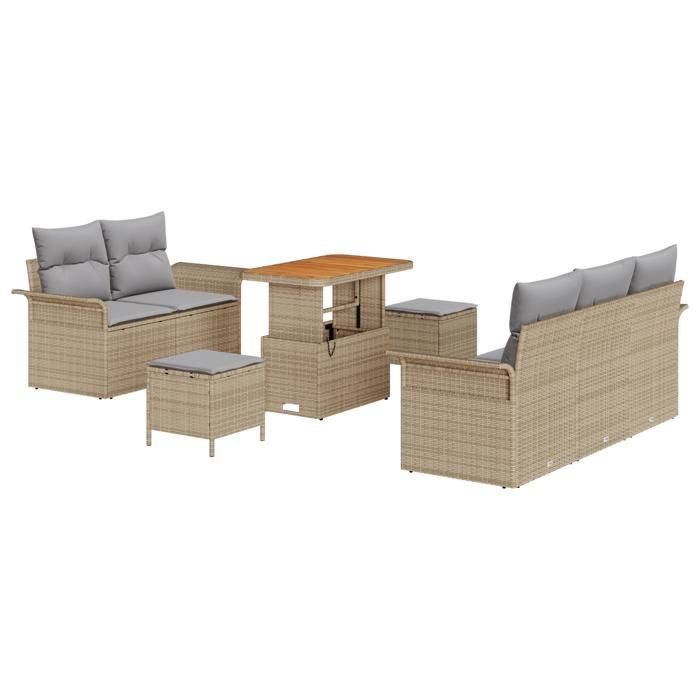 Ensemble de Canapé de Jardin 8 Pièces avec Coussins Beige Rattan Acacia, Canapé de Jardin 2 Places avec Rangement 3364032
