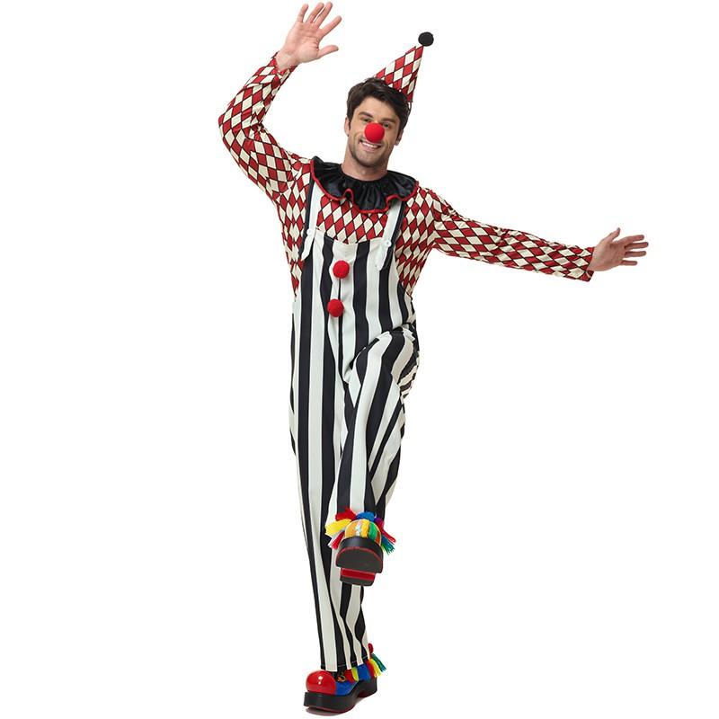 Costume de Clown de Cirque pour Couple Adulte Halloween Ensemble Rayé Fête Masquée Performance