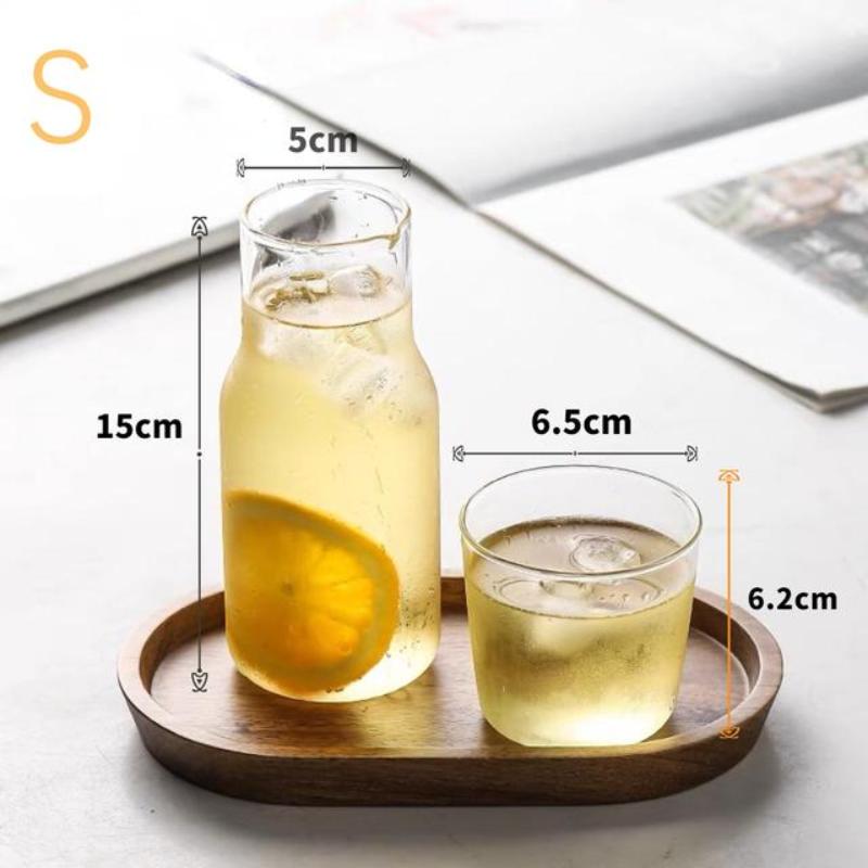 Transparent Water Carafe With Tumbler Cup Glass Water Bottle Sets Teacup Kitchen Pitcher Heat Resistant Milk Tea Bottle Set