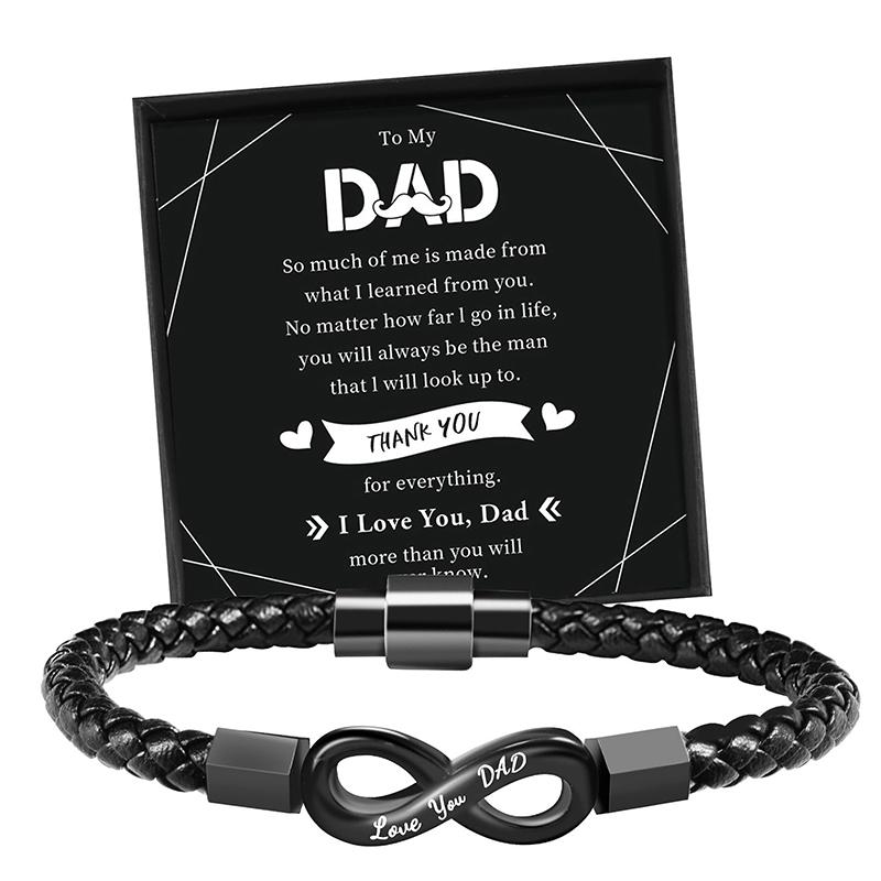 Gift For Men Infinity Bracelet Braided Leather Forever Linked Together Stainless Steel Engraved With Love You Forever Jewelry