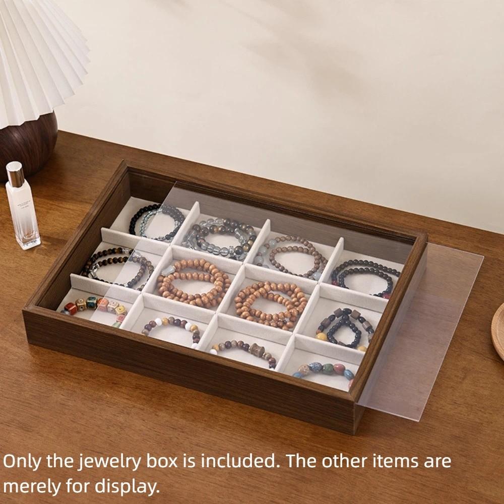 Walnut Wood Dust-proof Jewelry Box Retro Display Jewelry Holder Stackable Grain Jewelry Tray  Ring Style 1