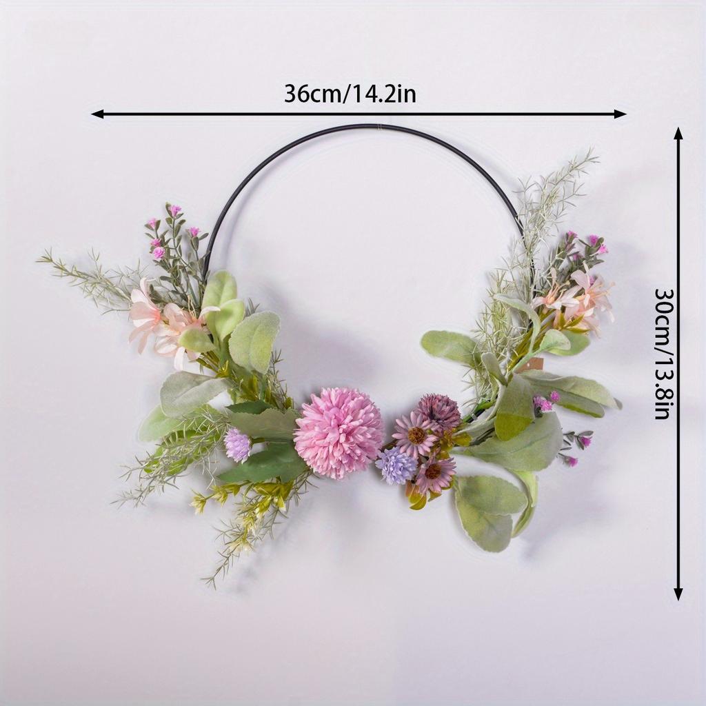 1Pc Simulation Decorative Round Wrought Iron Garland, Fake Flowers, for Wedding Decoration, Outdoor Decoration