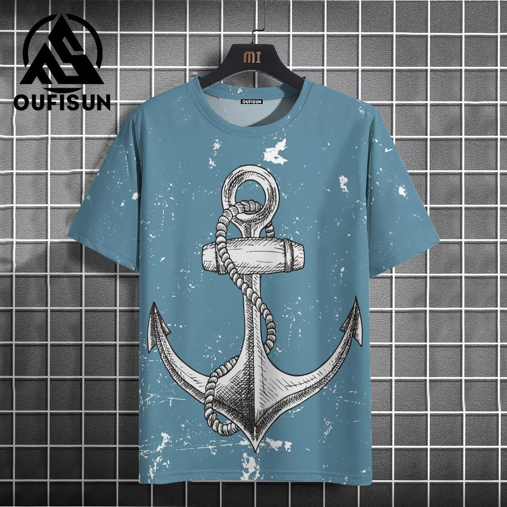 Men's T Shirt Ship Anchor Print Summer Casual Short Sleeve 3d T Shirts Streetwear O Neck Pullover Oversized Male Clothing