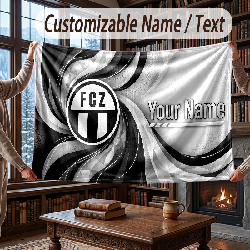 Custom Name Flannel Throw Blanket FC Zürich Pattern Warm Home Decoration