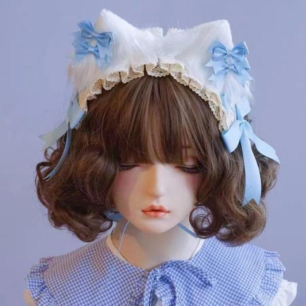 Spitzen-Katzenohren-Haarreif mit Schleife Schlappohr-Kaninchen-Kopfschmuck Niedliches Kaninchenohren-Haarband Lolita-Accessoires
