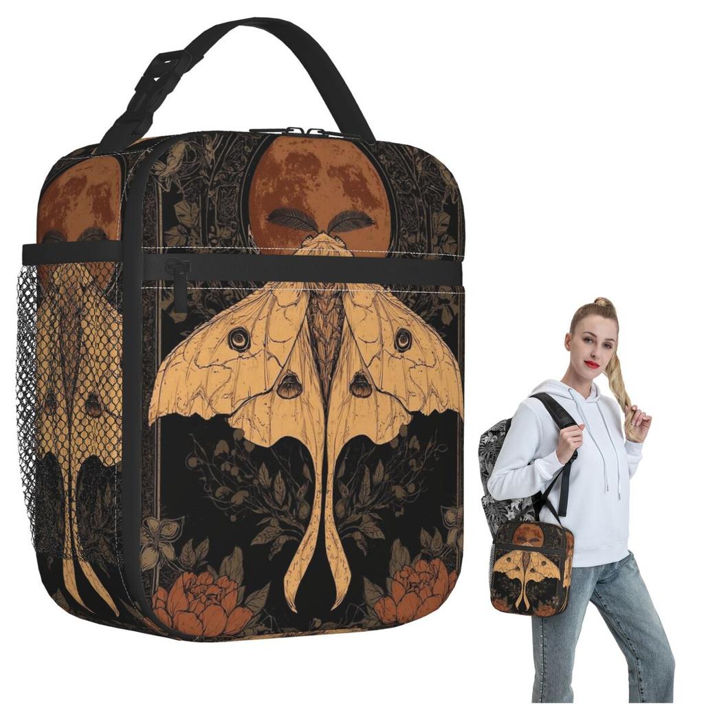 GothMoth Themed Artwork Print Insulated Lunch Bag for Women Kids Portable Food Boxes Thermal Lunch Box Tote