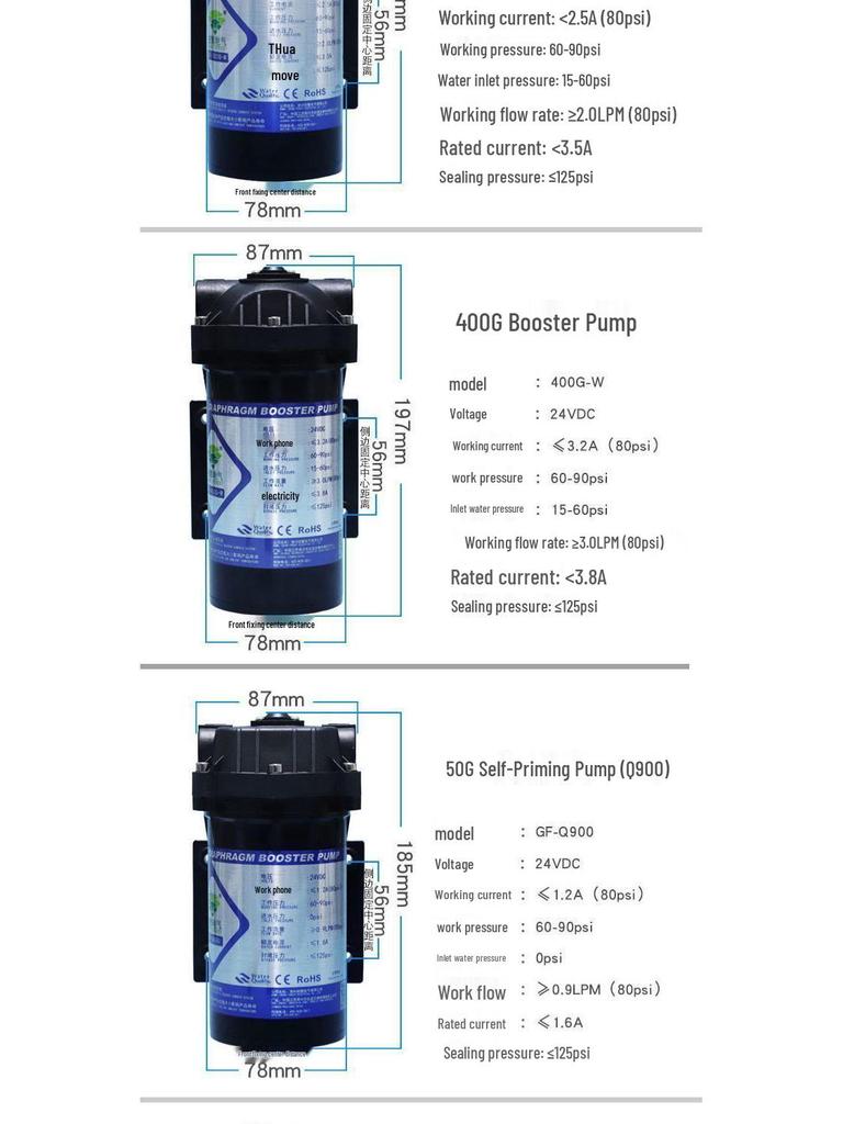 Bo Fan Electric Booster 75G Self-Priming Pump for 50G Water Purifier & 400G Direct Drinking Machine with 300G Household Motor