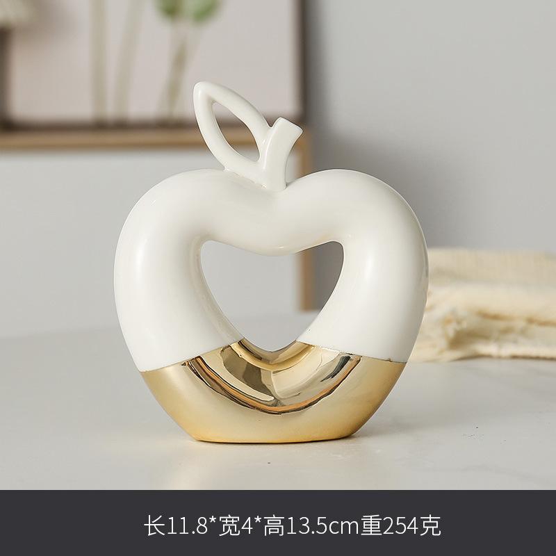 Ceramic Ornaments Golden plated Hollow Out Apple Pear Statue Desk Decoration Modern Crafts Fruits Sculpture Room Aesthetic Decor