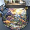 Dinosaur Landscape Round Area Rug,Carpet Rug for Living Room Bedroom Sofa Playroom Decor,Non-slip Floor Mat