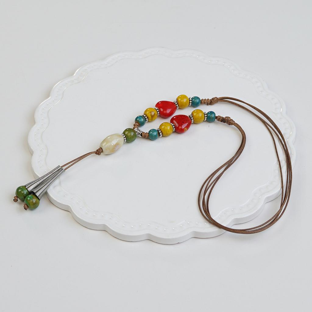 Senxin Chinese Beaded Light Luxury Ceramic Clavicle Chain Necklace Premium Ethnic Braided Rope Antique Accessories Butterfly Color