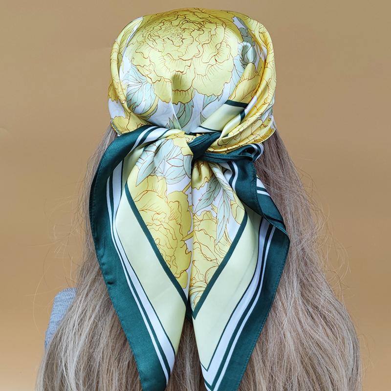 Luxury New Style Square Headscarf Women Sunscreen Beach Kerchief Popular The Four Seasons Scarves  Design 70X70CM Silk Hijab