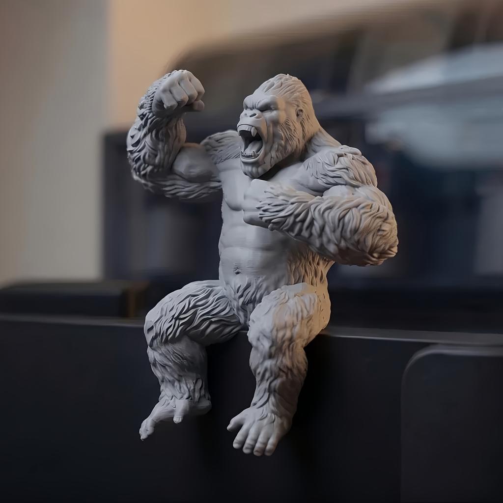 Creative Roar Gorilla Desk Monitor Topper Figurine 3D Printed Statue Grey Ape Ornament for Computer Monitor Shelves Office Decor