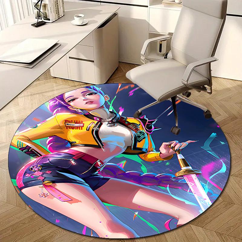 1pc KPop Demon Hunters RUMI1 Design Printed Area Round Carpet for Bedroom Living Room Home Decor Rugs Mat Non Slip Mat Rug for Bedside