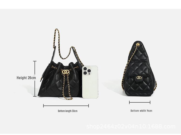 25C Women's Hippie Hobo Fashion Bucket Bag - Chain Crossbody, Drawstring Shoulder & Underarm Design