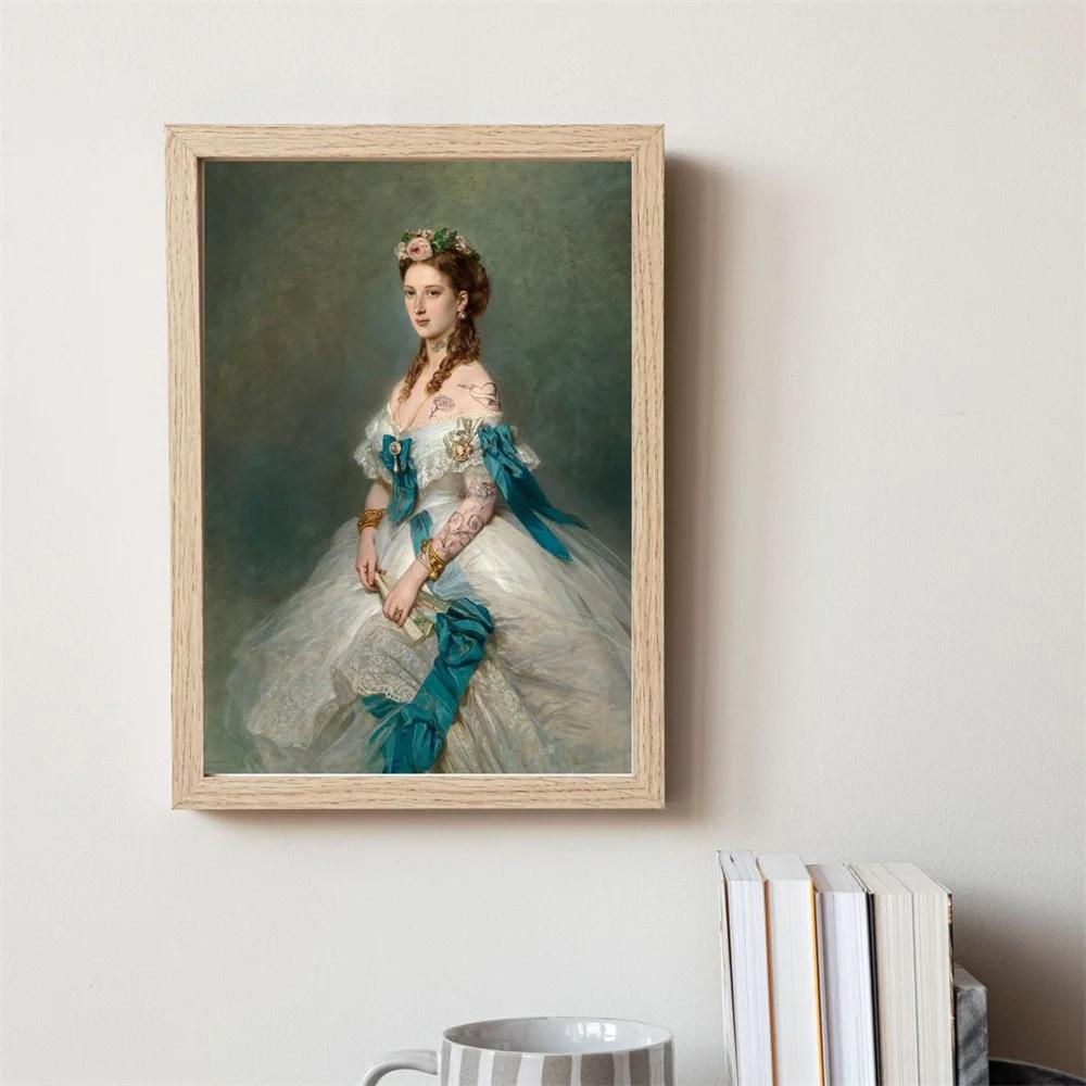 

Винтажный женский портретный постер с татуировкой, изобразительное искусство, принты, измененная настенная живопись на холсте, картина маслом, домашний декор для спальни, галереи 21cm×30cm NoFrame