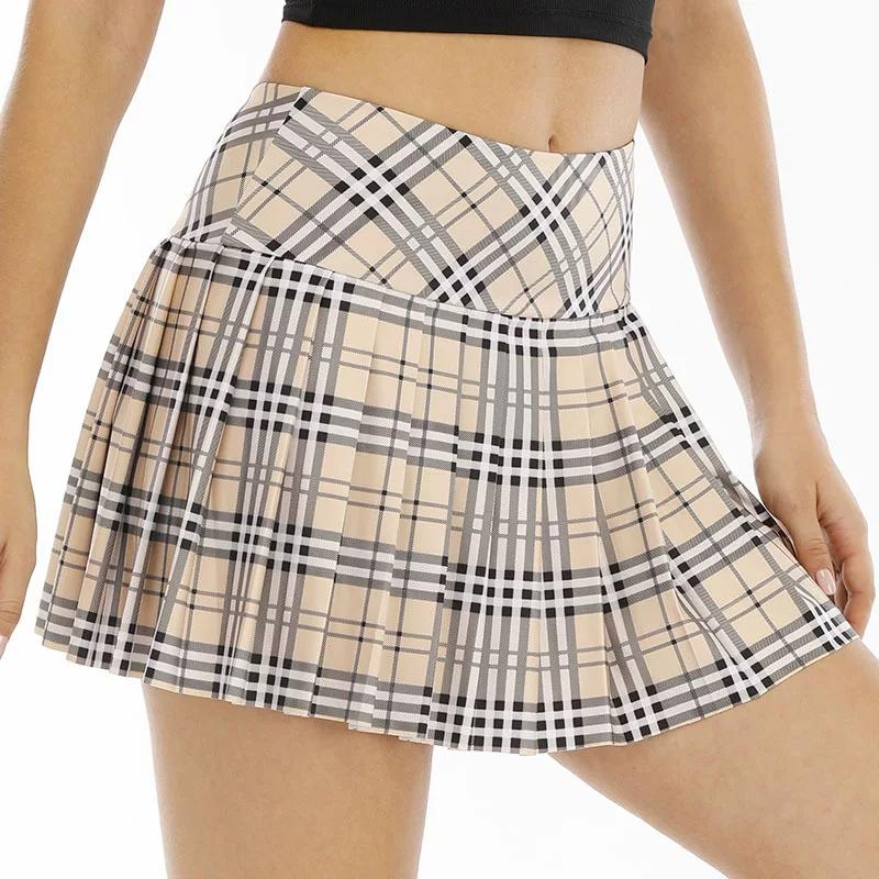Plaid Pleated Running Tennis Skirt with Pocket