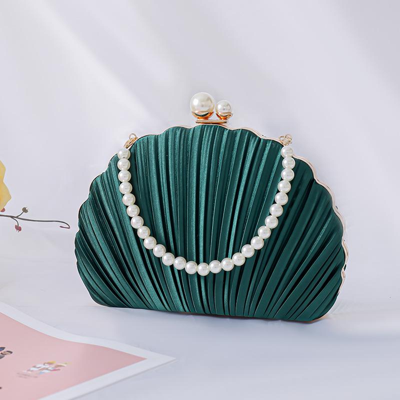 Evening Bag For Women Mini Pleated Seashell Clutch Handbag Purse Chain Strap Crossbody Shoulder Bag For Wedding Prom Party