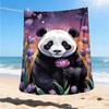 1pc Panda Flower Throw Blanket Polyester Fiber, Lightweight Flannel, Soft & Warm, All Season Use for Outdoor, Camping Digital Print