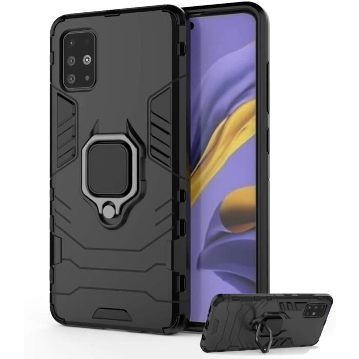 Coque Samsung Galaxy A51 - LuffyShop - Anneau + Protecteur d'écran - Support voiture - Noir